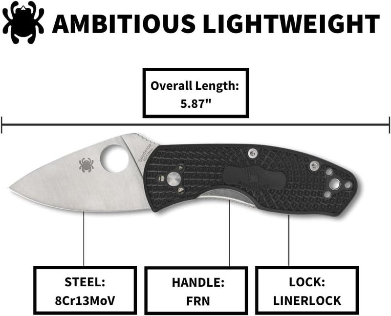 Spyderco Ambitious Lightweight Folding Pocket Knife with 2.43 Inch Stainless Steel Blade and FRN Handle - PlainEdge - C148PBK - Image 4